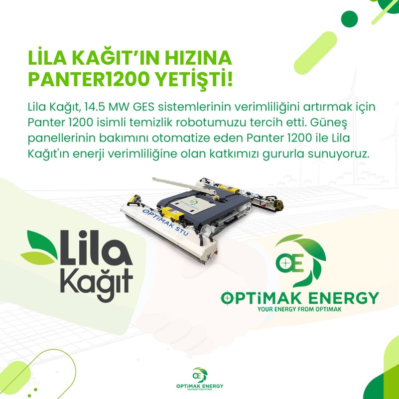 Lila Kağıt GES tesisinde Panter 1200 uygulamasını anlatan Optimak Energy duyurusu